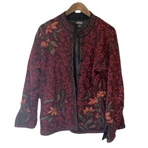 VTG y2k Icelandic Wool Cotton Brocade  Cardigan Sweater Floral Whimsigoth Medium
